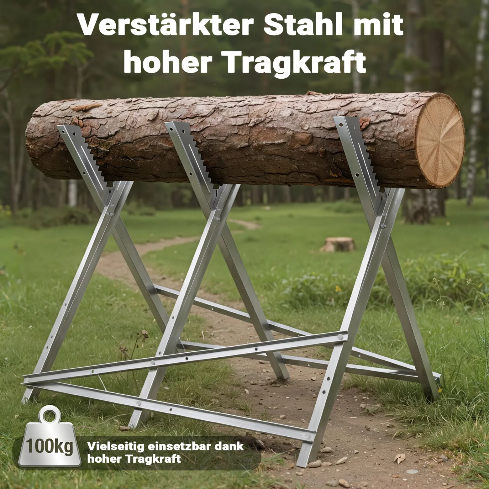 XPOtool Sägebock verzinkt klappbar, 79x81x80 cm, mit 3 Haltern und Zahnung, Holzschneidebock als Sägehilfe, bis 100 kg