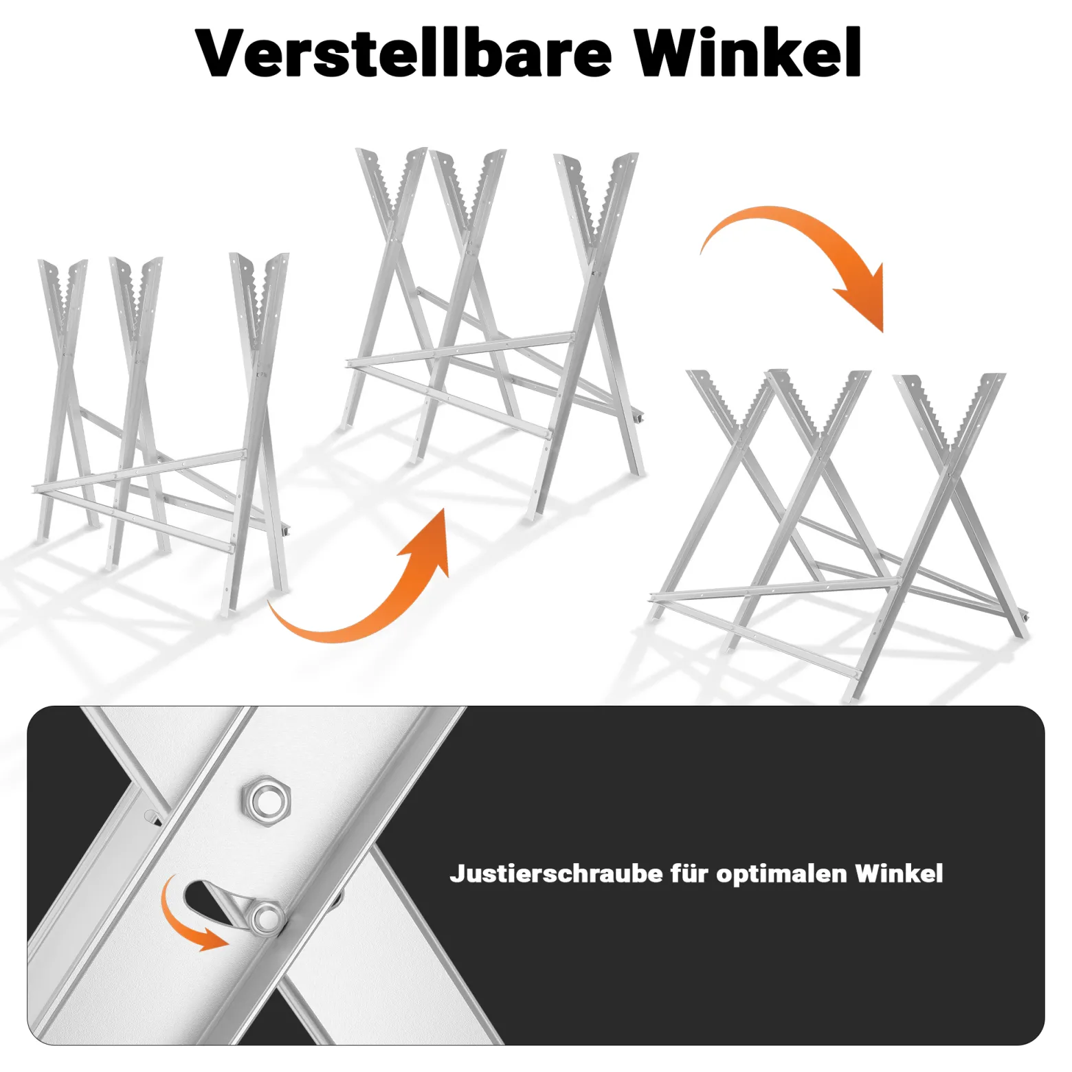 XPOtool Sägebock verzinkt klappbar, 79x81x80 cm, mit 3 Haltern und Zahnung, Holzschneidebock als Sägehilfe, bis 100 kg