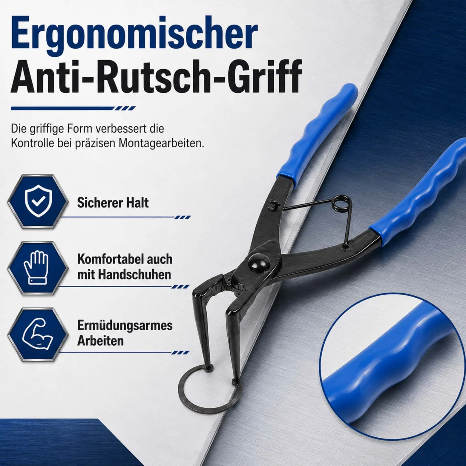 XPOtool Sprengring Zange 90° Winkel, 65 mm lange Spitzen, Seegeringzange aus Carbonstahl für Innenringe Innensprengringe, Sicherungszange mit rutschfestem Griff