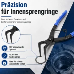 XPOtool Sprengring Zange 90° Winkel, 65 mm lange Spitzen, Seegeringzange aus Carbonstahl für Innenringe Innensprengringe, Sicherungszange mit rutschfestem Griff