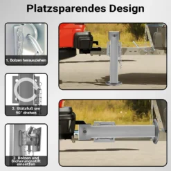 XPOtool Stützen Set für Kipper Hochlader Anhänger, 140 x 140 x 415 mm, Stützlast 1350 kg pro Stütze, Hub 240 mm, klappbare Stützfüße
