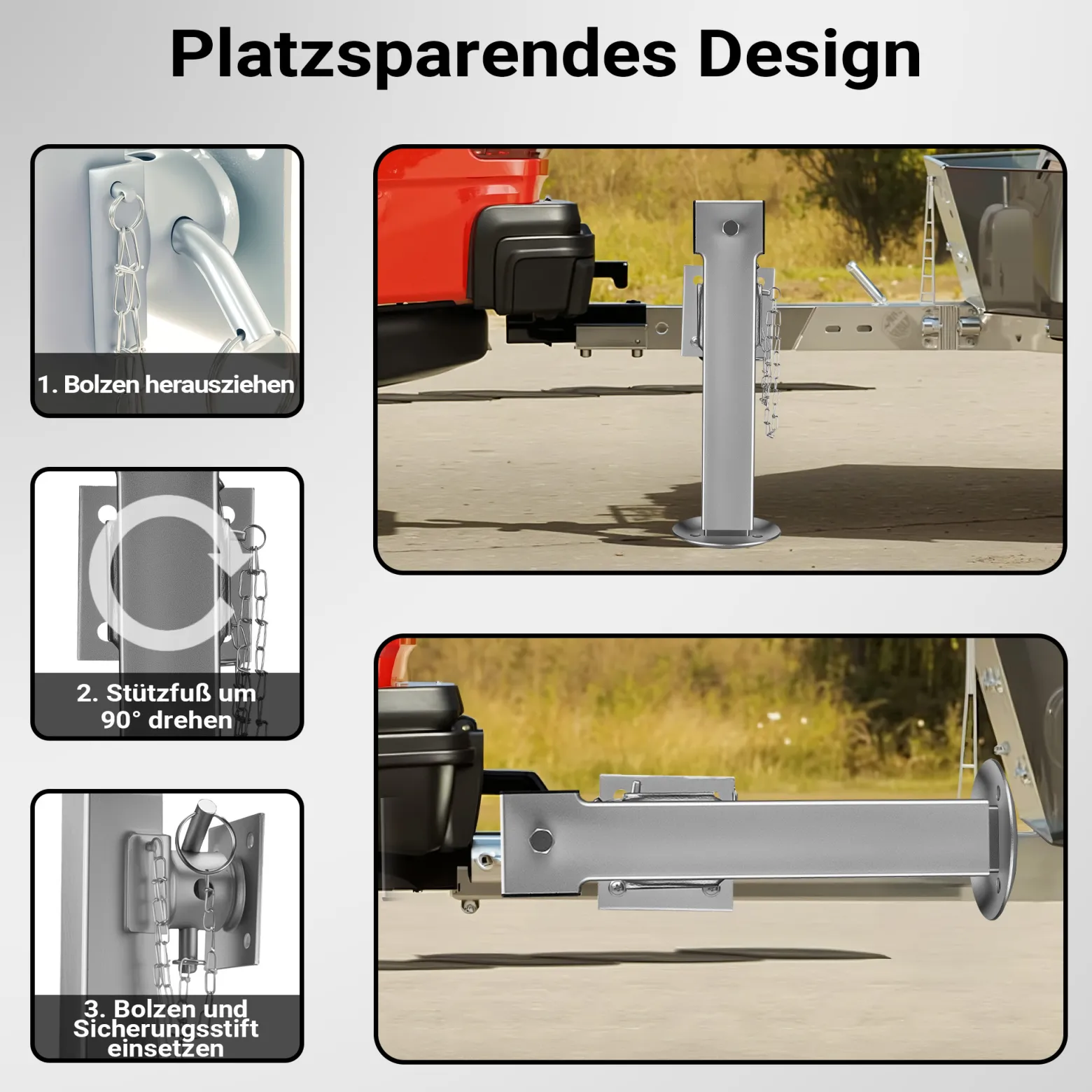 XPOtool Stützen Set für Kipper Hochlader Anhänger, 140 x 140 x 415 mm, Stützlast 1350 kg pro Stütze, Hub 240 mm, klappbare Stützfüße