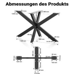 XPOtool Tischbeine aus Stahl Spidergestell 71x68x120cm in Schwarz Tischkufen Tischgestell Tischuntergestell mit Spider-Profil