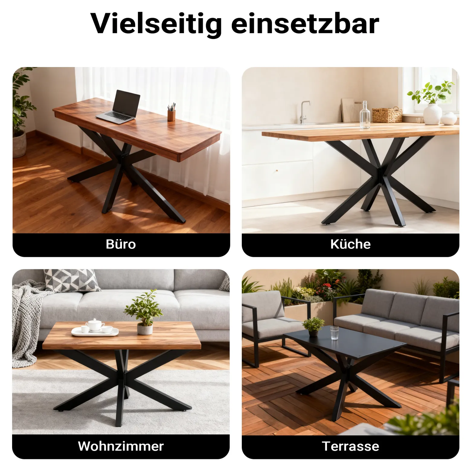 XPOtool Tischbeine aus Stahl Spidergestell 71x68x120cm in Schwarz Tischkufen Tischgestell Tischuntergestell mit Spider-Profil