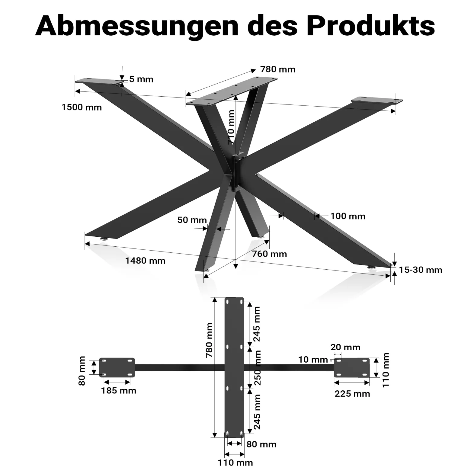 XPOtool Tischbeine aus Stahl Spidergestell 71x78x150cm in Schwarz Tischkufen Tischgestell Tischuntergestell mit Spider-Profil