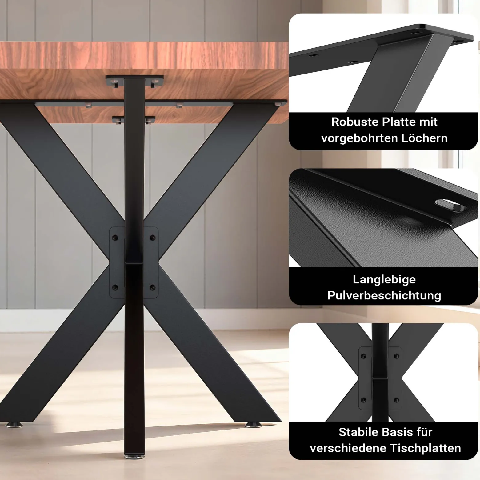 XPOtool Tischbeine aus Stahl Spidergestell 71x78x150cm in Schwarz Tischkufen Tischgestell Tischuntergestell mit Spider-Profil