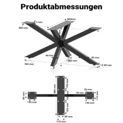 XPOtool Tischbeine aus Stahl Spidergestell 43x58x98cm in Schwarz Tischkufen Tischgestell Tischuntergestell mit Spider-Profil