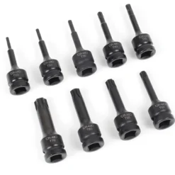 XPOtool 9tlg Schlagschrauber-Nüsse 12,5mm (1/2") Antrieb Vielzahn Innensechsrund T20–T70 75mm lang