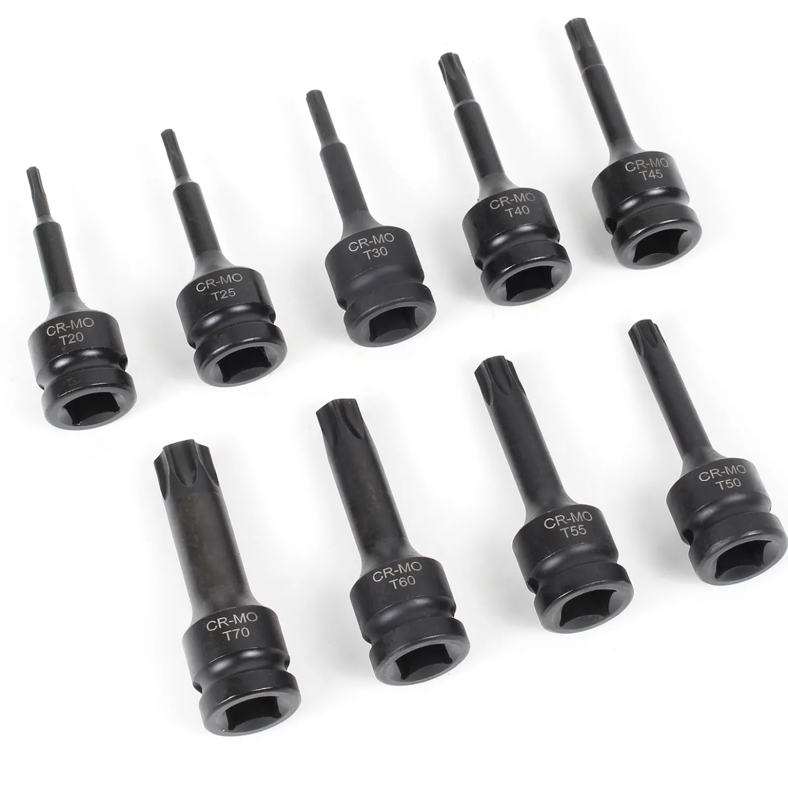 XPOtool 9tlg Schlagschrauber-Nüsse 12,5mm (1/2") Antrieb Vielzahn Innensechsrund T20–T70 75mm lang