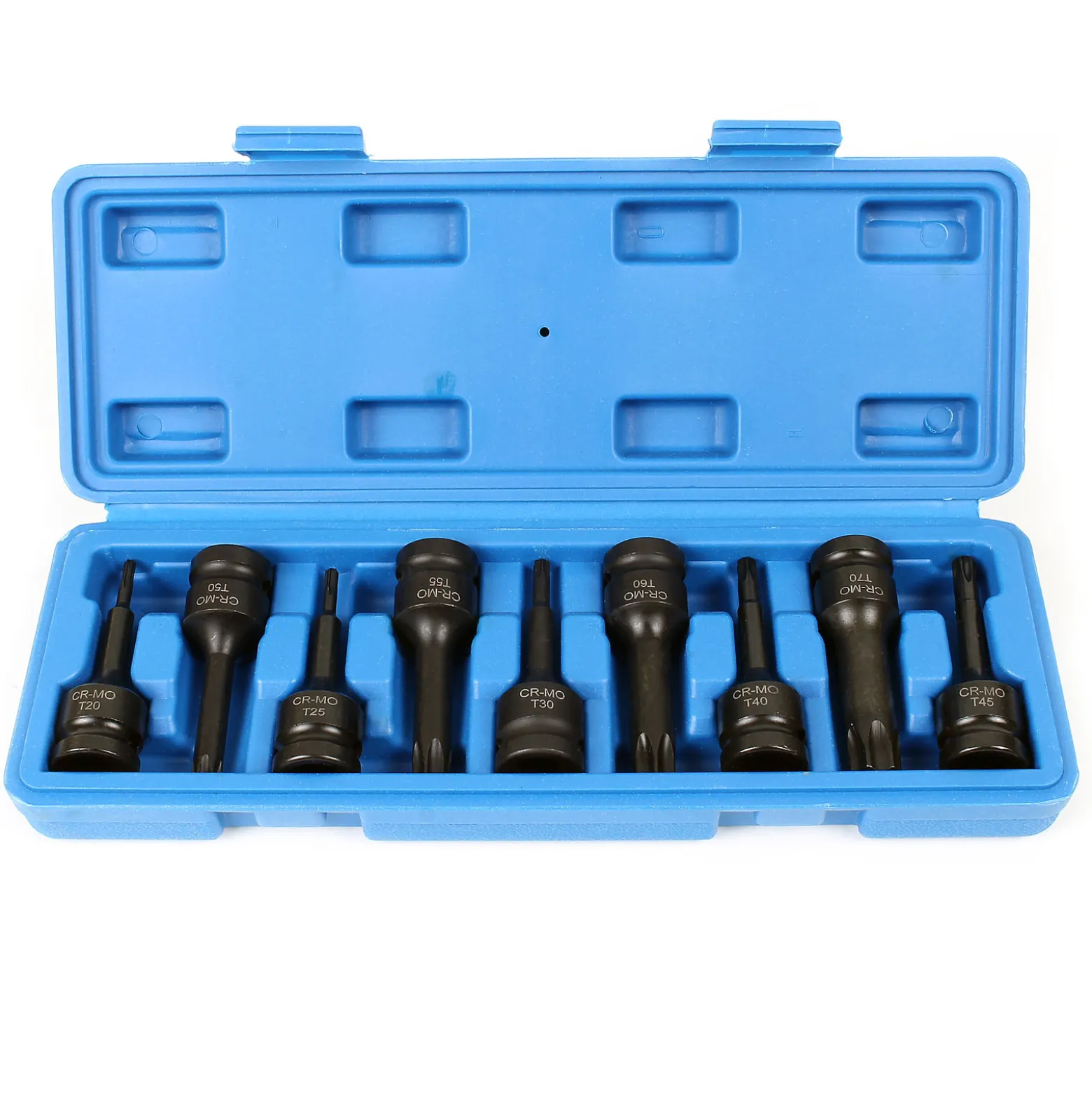 XPOtool 9tlg Schlagschrauber-Nüsse 12,5mm (1/2") Antrieb Vielzahn Innensechsrund T20–T70 75mm lang