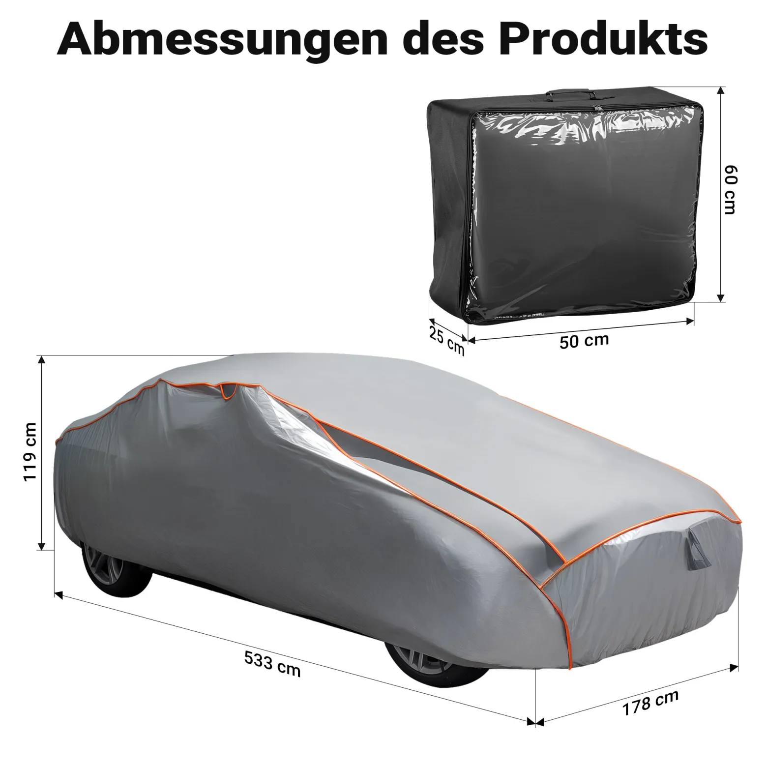 XPOtool Vollgarage für Auto Größe XL 533x178x119cm Schutz vor Hagel, wasserdicht, lackschonend, Autoabdeckung mit Luftschlitzen, Reflektoren, Spanngurten