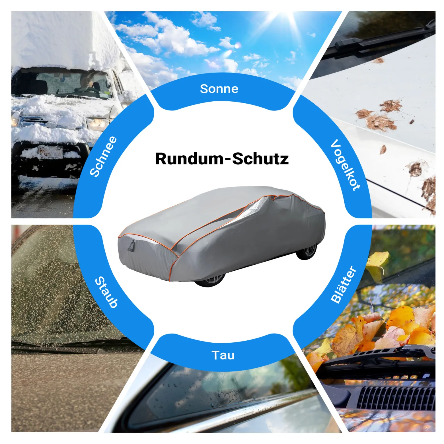 XPOtool Vollgarage für Auto Größe XL 533x178x119cm Schutz vor Hagel, wasserdicht, lackschonend, Autoabdeckung mit Luftschlitzen, Reflektoren, Spanngurten