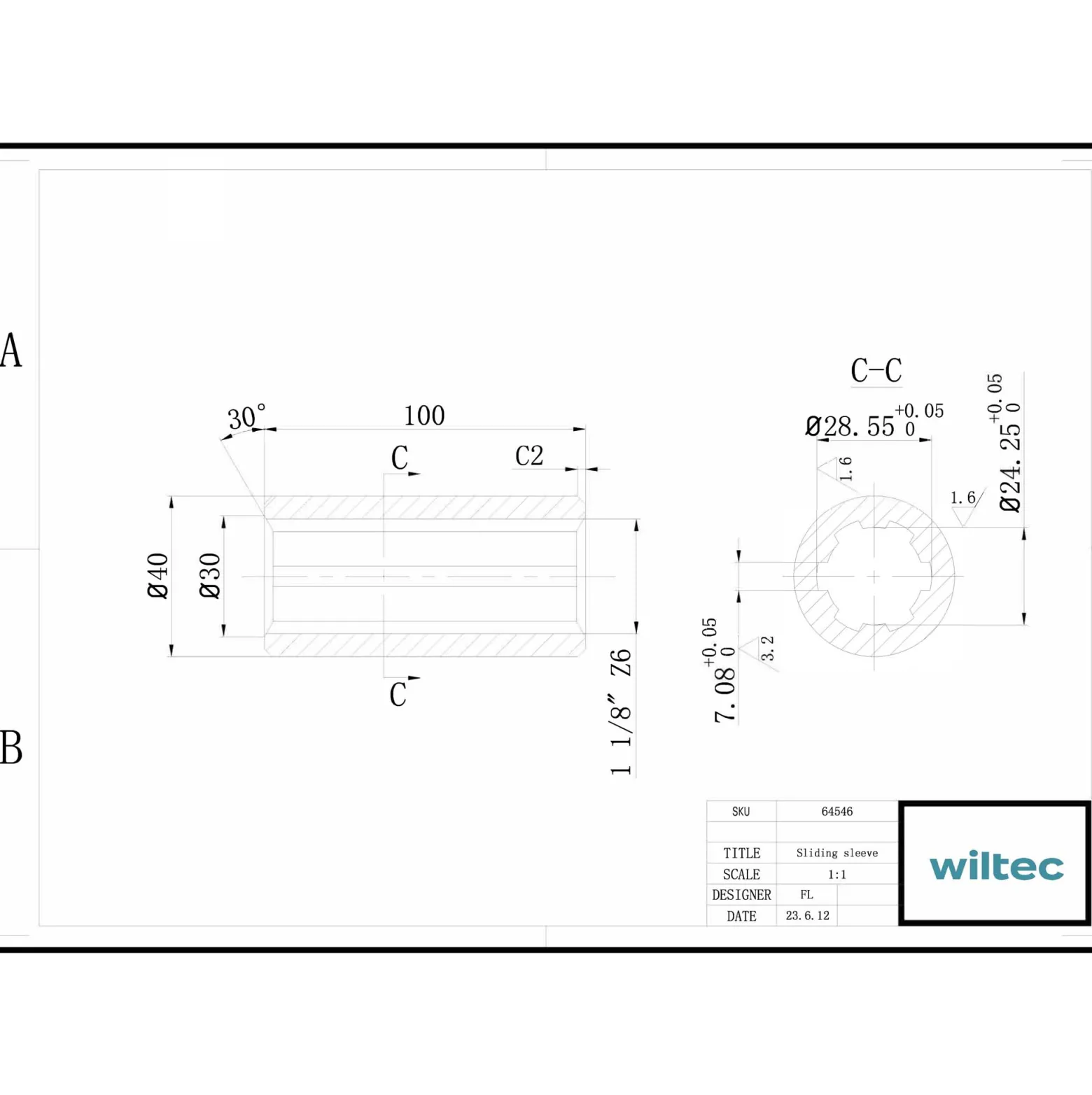 Zapfwellen Buchse A-Typ 100 mm für Vielkeilwelle PTO-Shaft mit 1 1/8" Z6 6 Nuten Traktor Anbaugerät