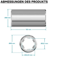 Zapfwellen Buchse B-Typ 100 mm für Vielkeilwelle PTO-Shaft mit 1 3/8" Z6 6 Nuten Traktor Anbaugerät