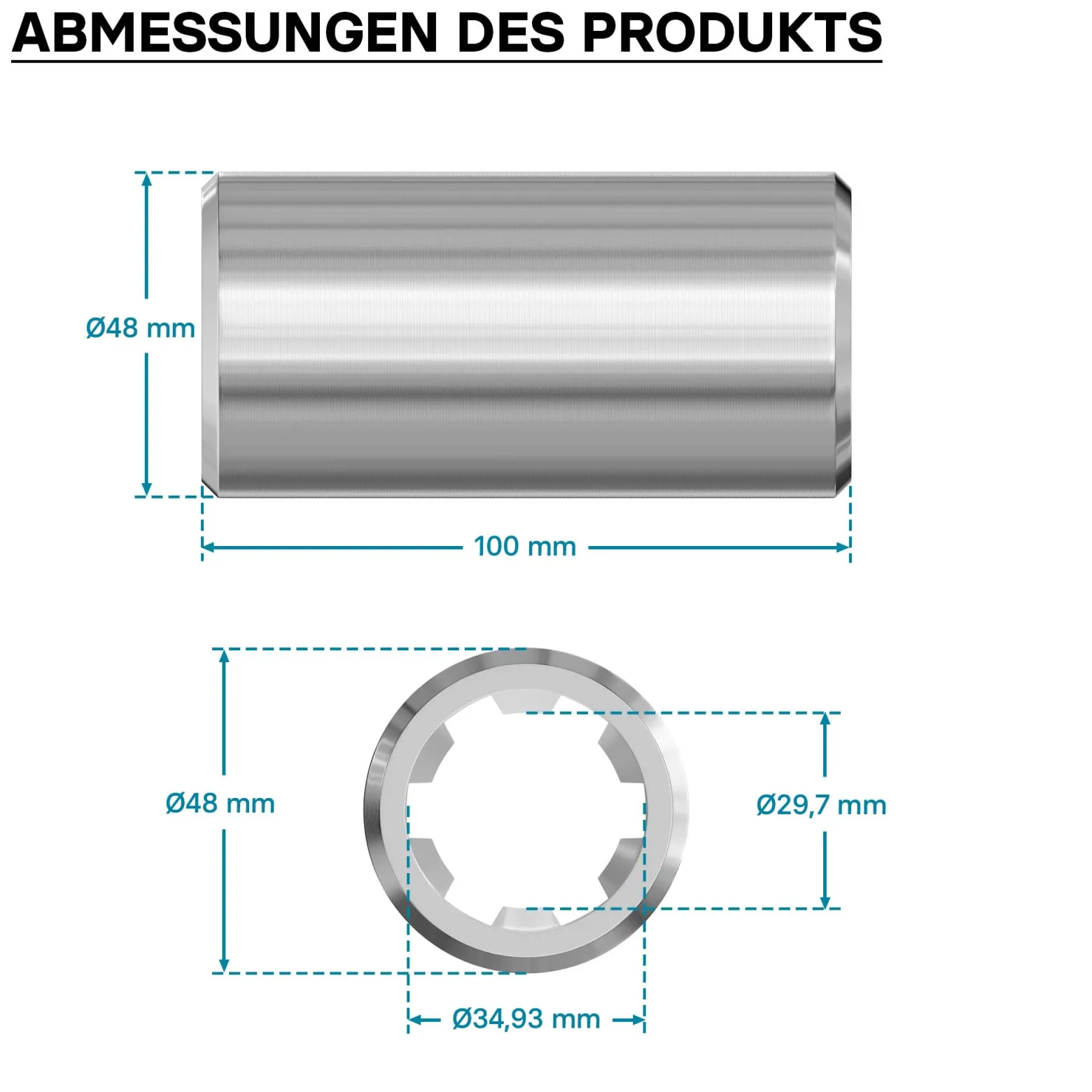 Zapfwellen Buchse B-Typ 100 mm für Vielkeilwelle PTO-Shaft mit 1 3/8" Z6 6 Nuten Traktor Anbaugerät