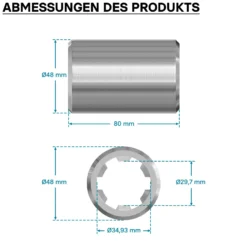 Zapfwellen Buchse B-Typ 80 mm für Vielkeilwelle PTO-Shaft mit 1 3/8" Z6 6 Nuten Traktor Anbaugerät