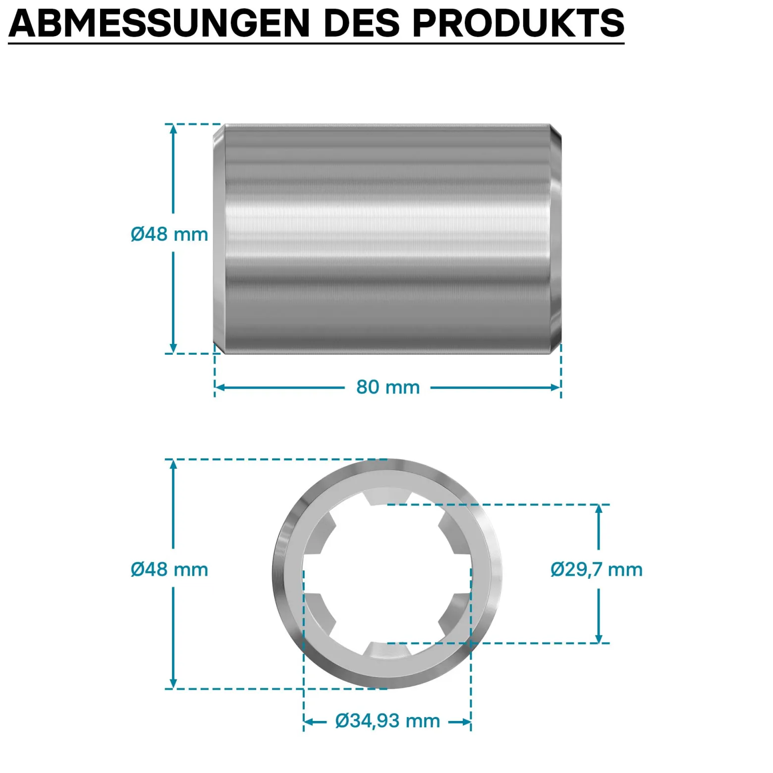 Zapfwellen Buchse B-Typ 80 mm für Vielkeilwelle PTO-Shaft mit 1 3/8" Z6 6 Nuten Traktor Anbaugerät