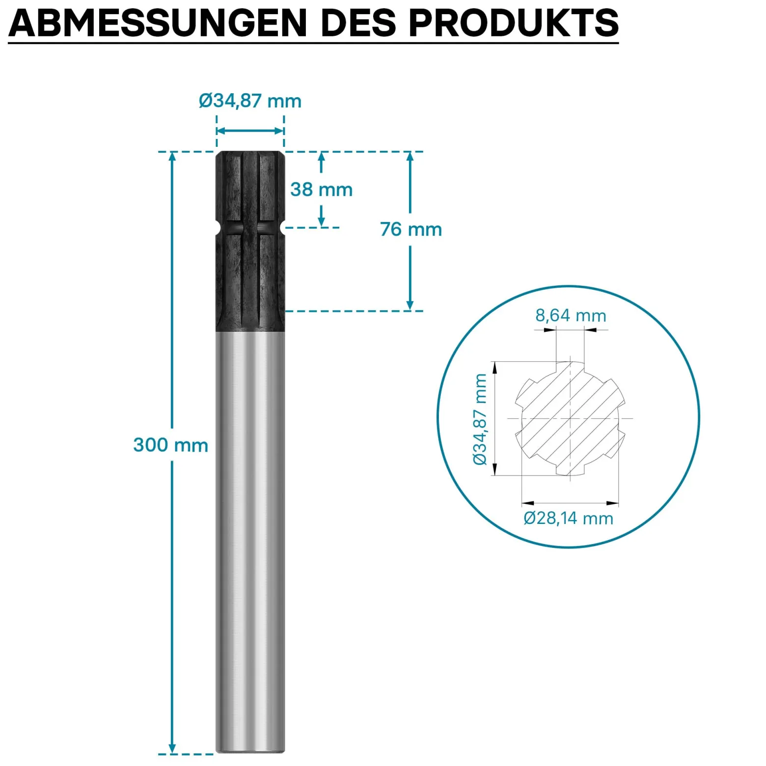 Zapfwellen Keilwelle B1 300 mm Vielkeilwelle für PTO-Shaft mit 1 3/8" Z6 6 Zähne Traktor Anbaugerät
