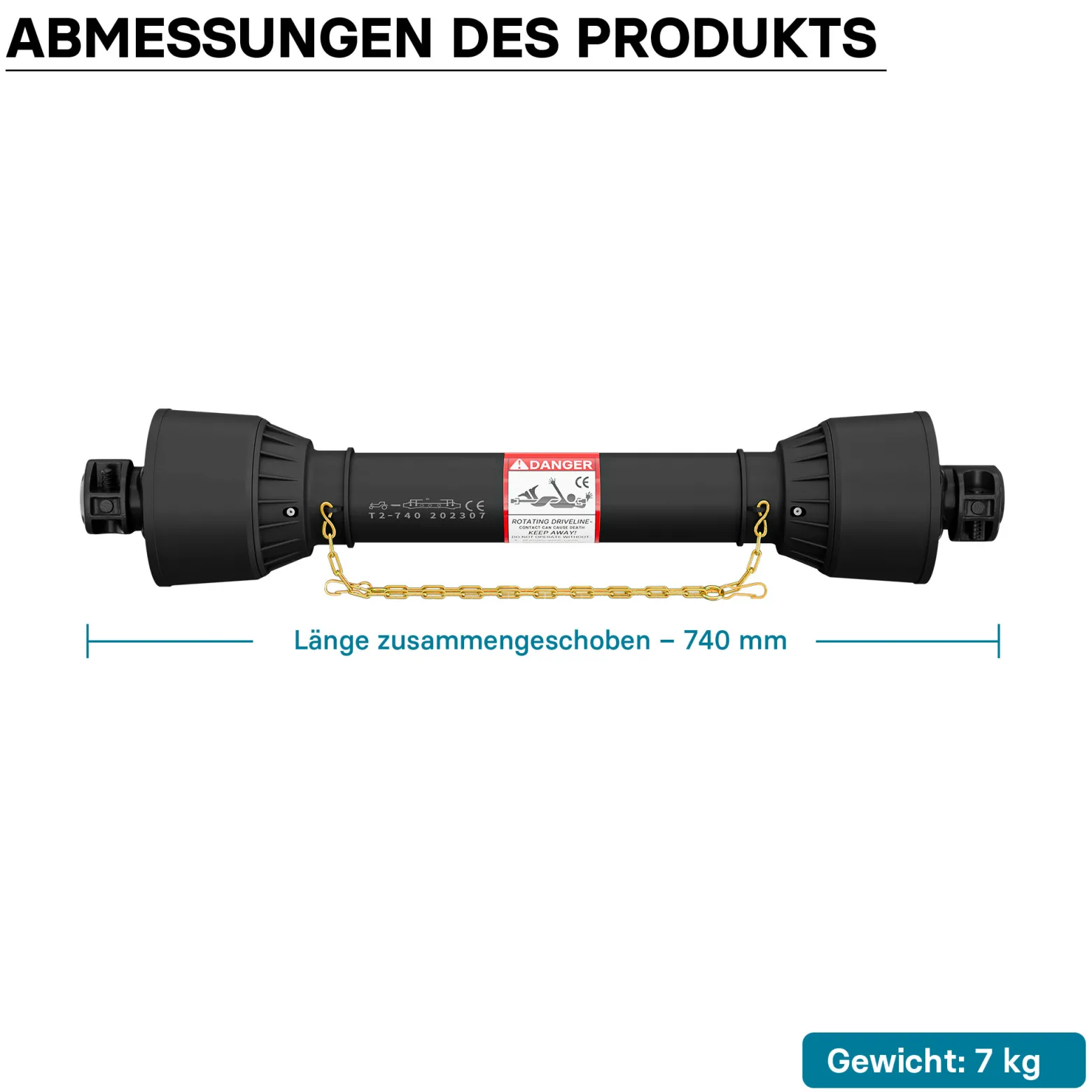 Zapfwelle T2 Gelenkwelle 740mm 270Nm 540U/min, PTO-Shaft, 23kW (31PS), 2x 1 3/8" 6 Zähne
