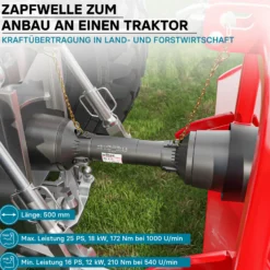 Zapfwelle T1 Gelenkwelle 500mm 210Nm 540U/min, PTO-Shaft, 18kW (25PS), 2x 1 3/8