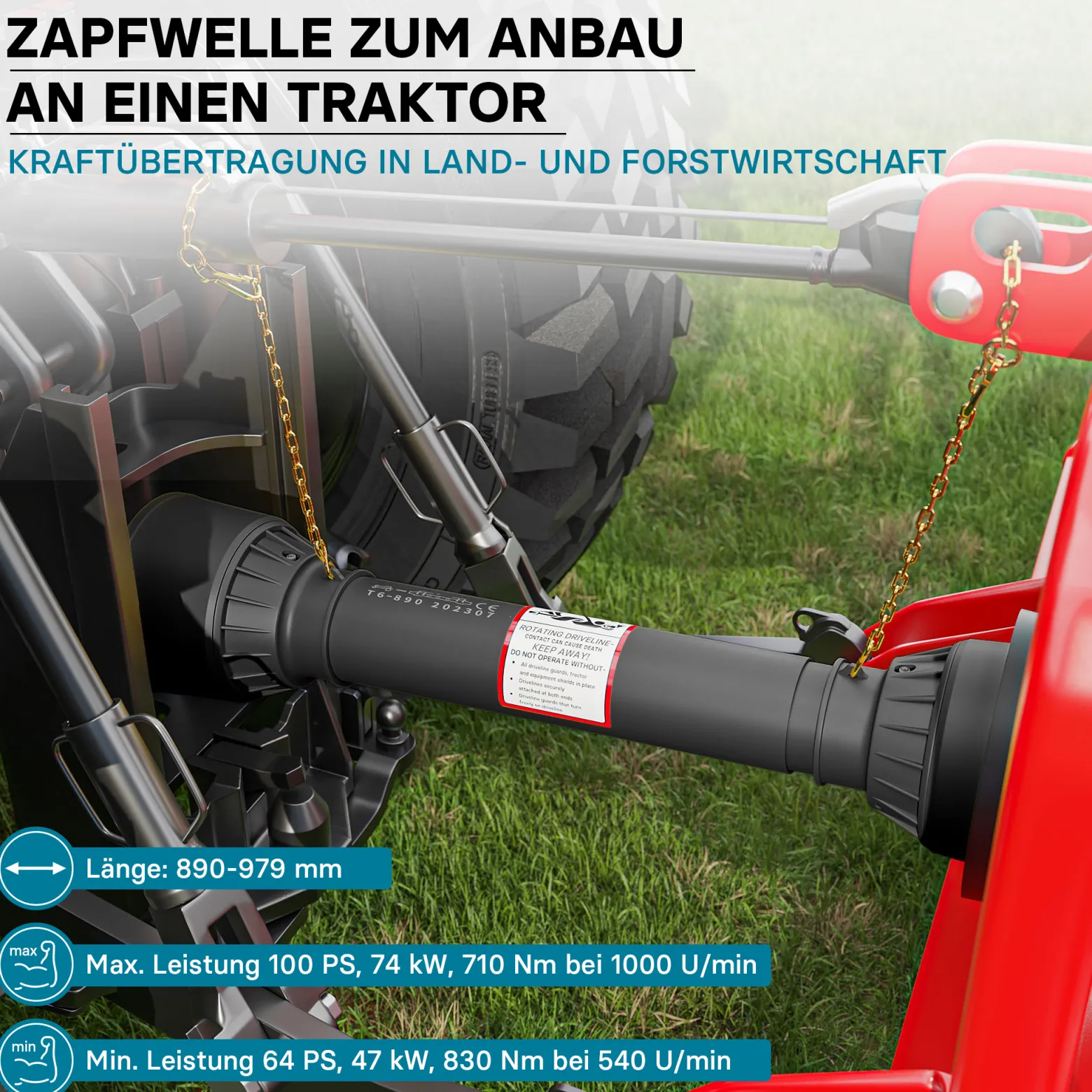 Zapfwelle T6 Gelenkwelle 979mm 830Nm 540U/min, PTO-Shaft, 74kW (100PS), 2x 1 3/8" 6 Zähne