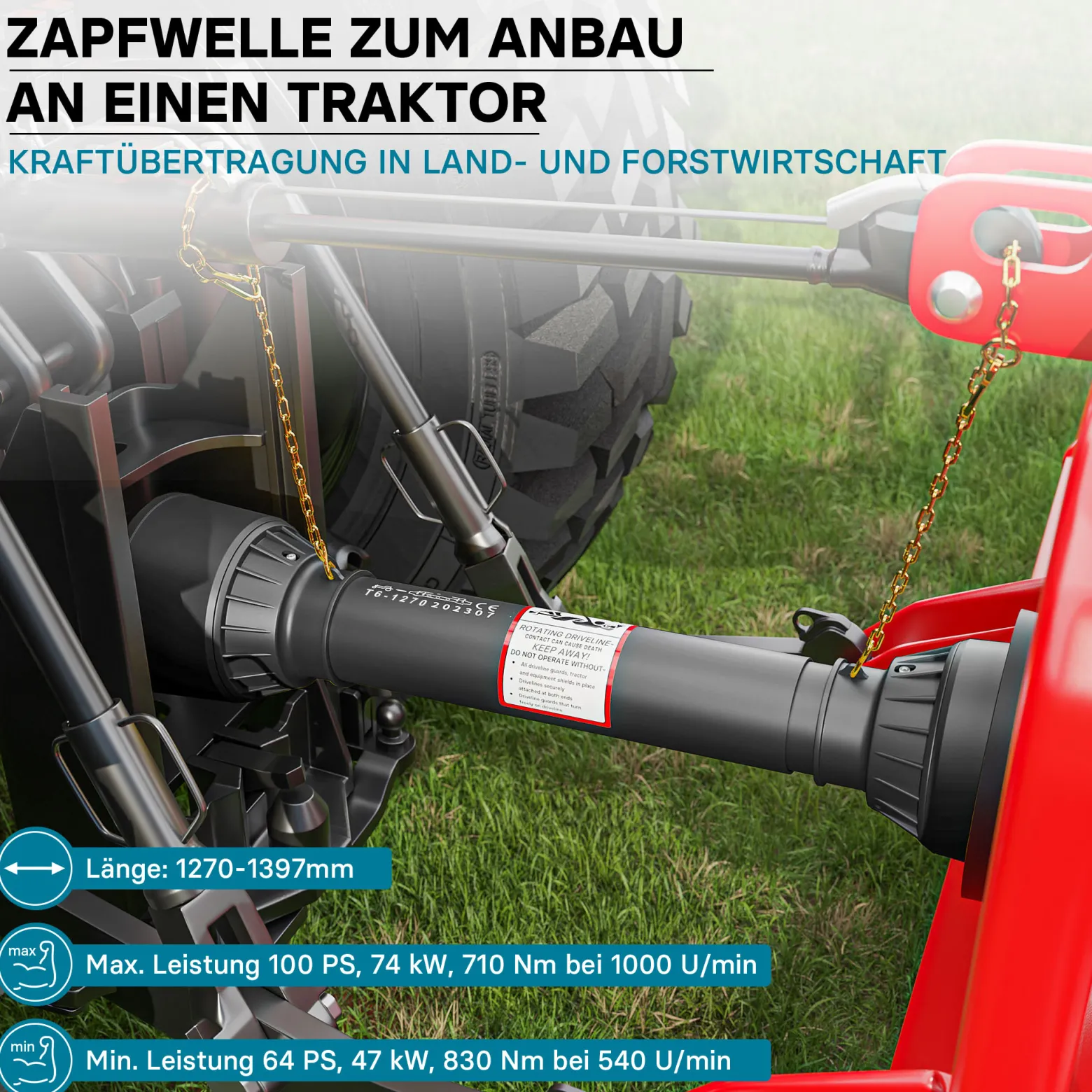 Zapfwelle T6 Gelenkwelle 1270-1397mm 830Nm 540U/min, PTO-Shaft, 74kW (100PS), 2x 1 3/8" 6 Zähne